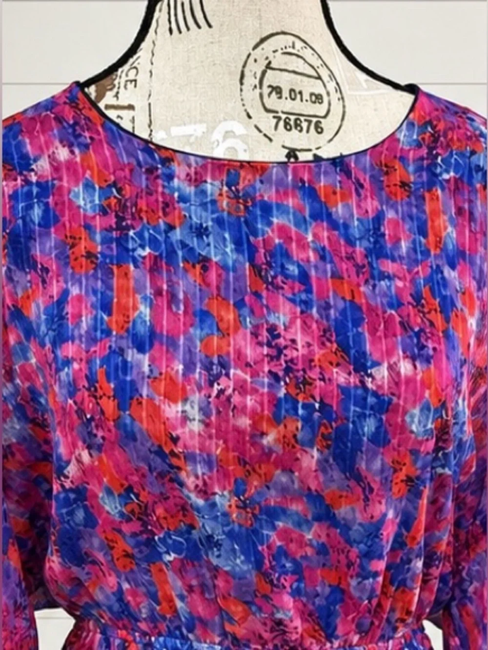 Skies Are Blue Dress M Multicolor Abstract Floral Long Sleeve Elastic Waist